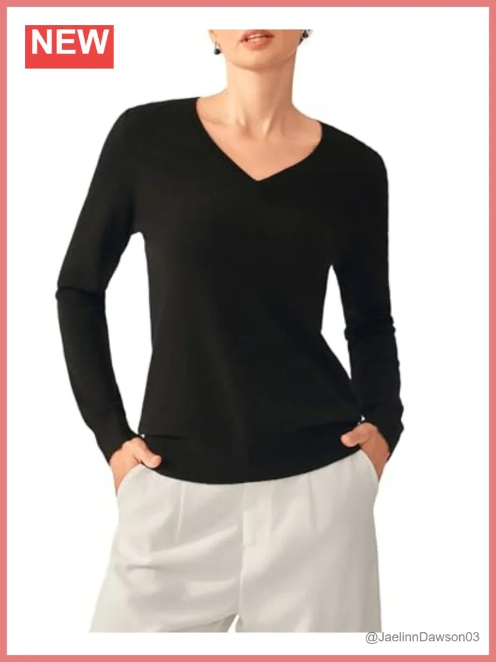 100% Pure Cashmere V-Neck Pullover Sweater Long Sleeve